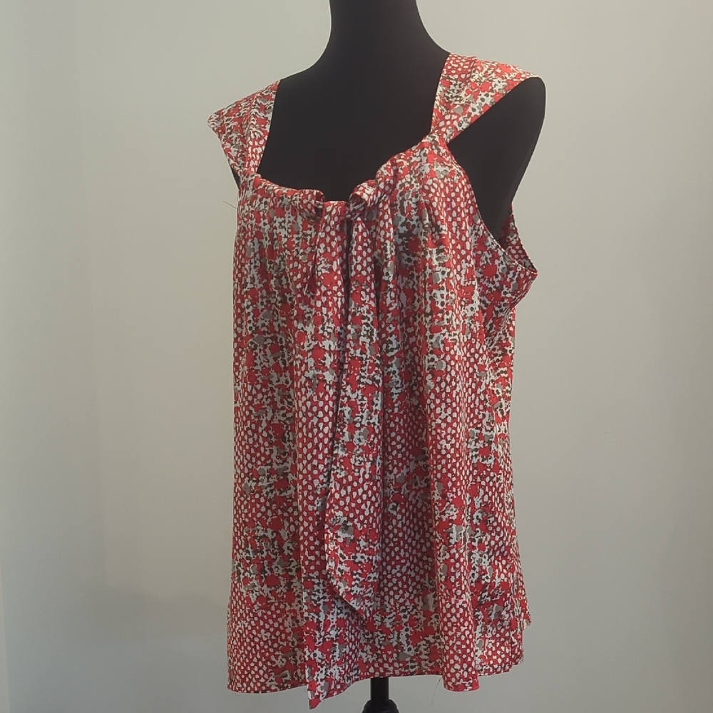 NWOT Banana Republic Red Orange Abstract Print Tie Neck Sleeveless Top